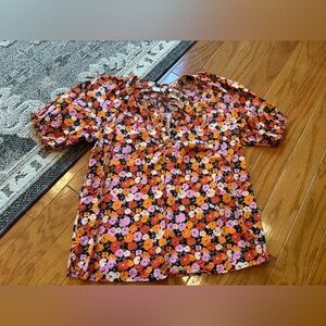 Loft Floral Puff Sleeve Shirt With Tie Detail Womens size Small